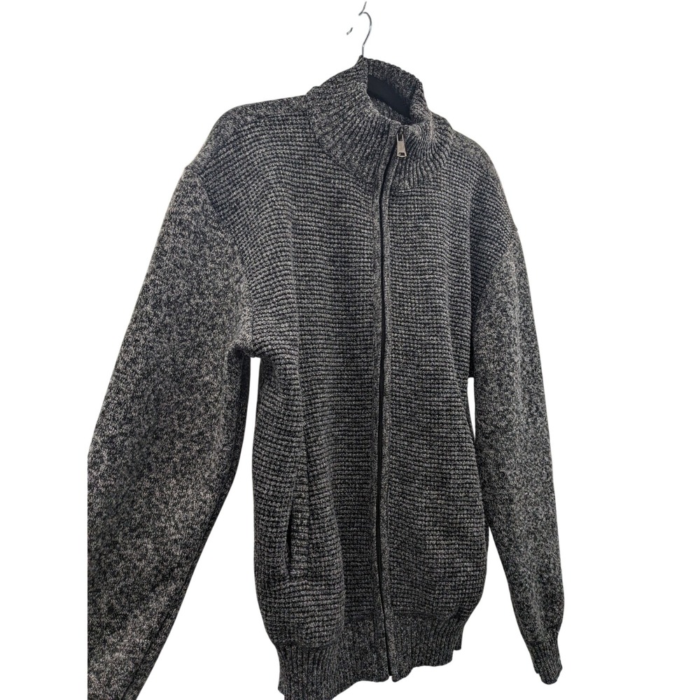 i5 Apparel Mens XL Full Zip Fleece Lined Sweater Jacket Grey Marl Knit Plaid